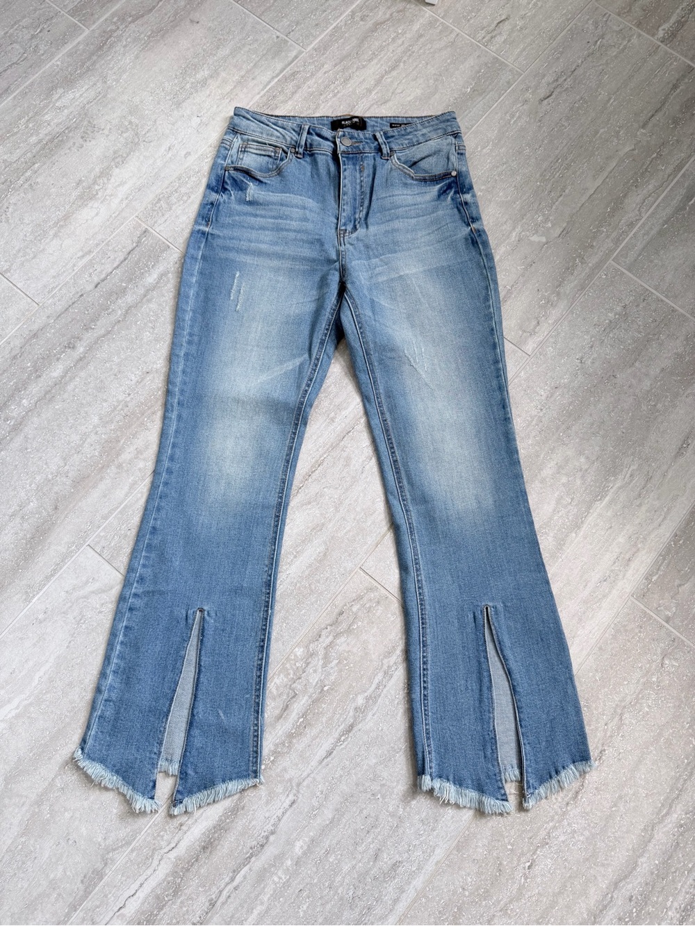 High Rise Kick Flare Split Hem Distressed Western Boho Womens Jeans Size 9 30